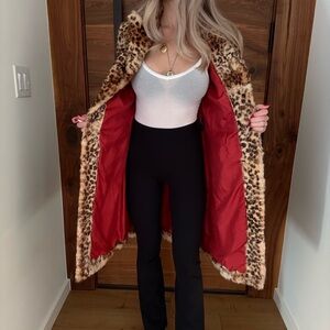 Leopard Print Fur Coat with Red Lining